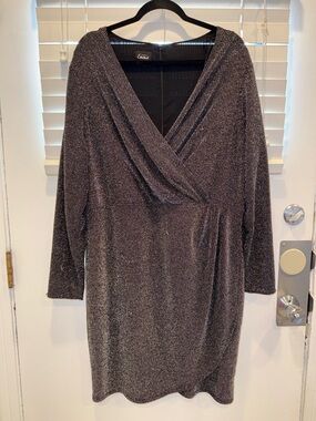Simply Emma Metallic Charcoal‎ Wrap-Front Long Sleeve Dress